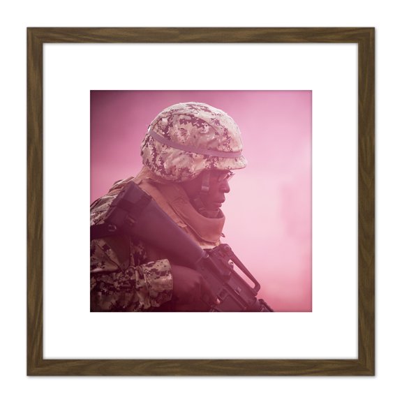 Military USA Naval Mobile Construction Battalion Photo 8X8 Inch Square Wooden Framed Wall Art Print Picture with Mount