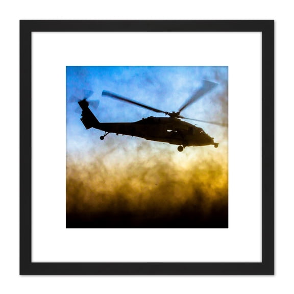 Military USA Navy Helicopter MH-60S Seahawk Photo 8X8 Inch Square Wooden Framed Wall Art Print Picture with Mount