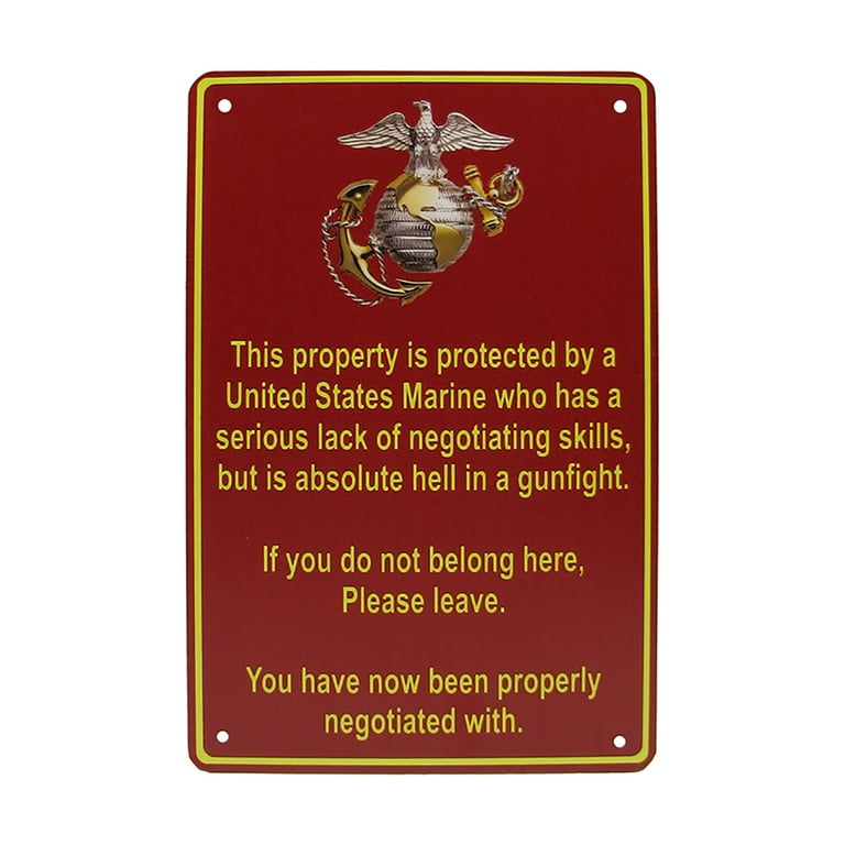 Funny Military USMC Lacks Negotiating Property Protected Marine Tin Metal Sign Funny Military USMC Lacks Negotiating Property Protected Marine Tin Metal Sign