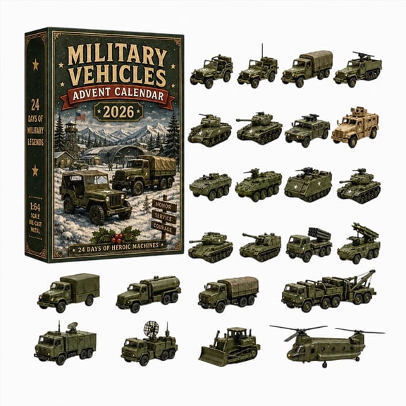 Military Vehicles Advent Calendar 2026, 24 Die-Cast Army Models 1:64 Scale 24 Days Christmas Countdown Gift for Kids Boys