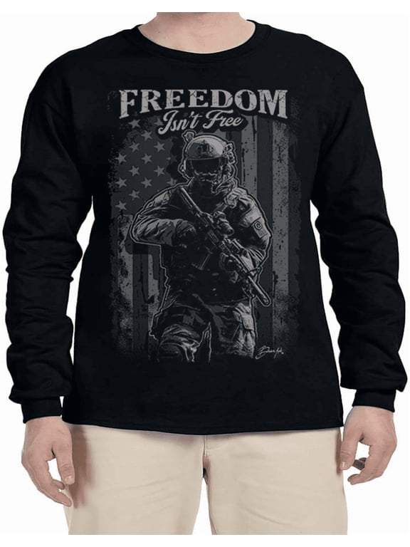 Military Veteran Pride Support Troops USA American Flag Freedom T-shirt Mens Graphic Tees Long Sleeve Tee Shirt