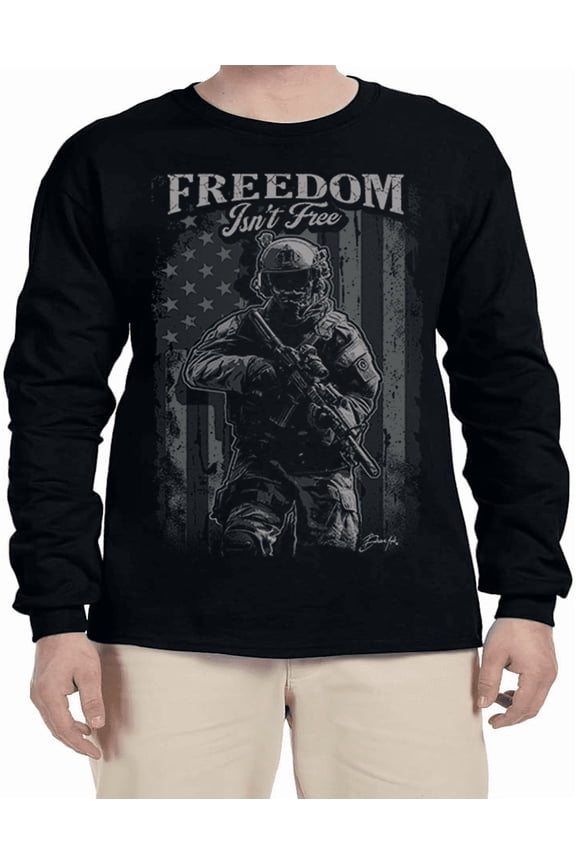 Military Veteran Pride Support Troops USA American Flag Freedom T-shirt Mens Graphic Tees Long Sleeve Tee Shirt