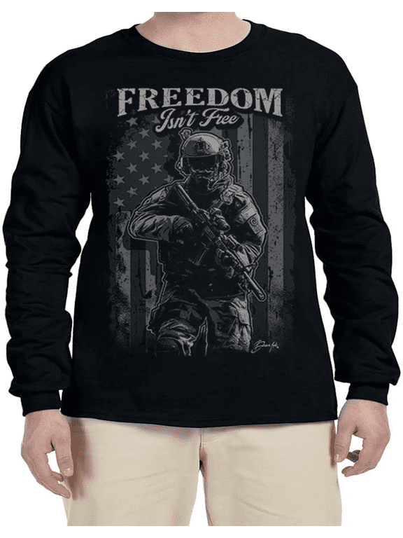 Military Veteran Pride Support Troops USA American Flag Freedom T-shirt Mens Graphic Tees Long Sleeve Tee Shirt