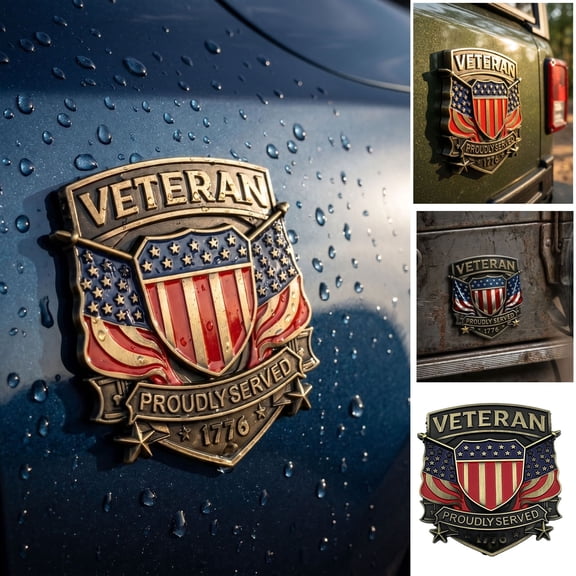 Military Veterans Badge Car Sticker 3D 1776 Commemorative Metal Emblem for Truck, SUV, and Car, Patriotic USA Flag Decal