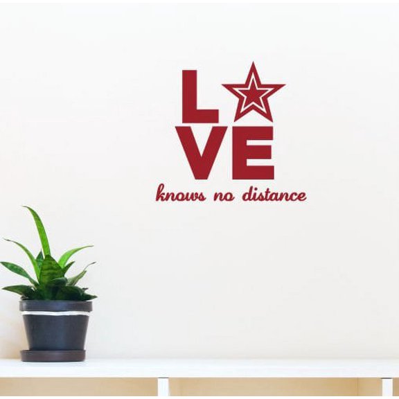 Military Wall Decor Love Knows No Distance Vinyl Quote Wall Decal Sticker, Red 15x14-Inch