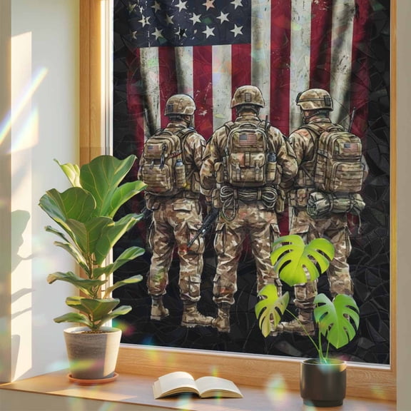 Military Window Privacy Film Rainbow Static Cling Stain Glass Window Film for Glass Door, Decorative Sunroof Decal Sticker for Car 17.7"x39.3" America Flag Camo Green Patriotic Memorial Day