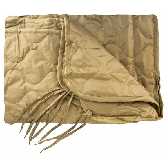 Military Woobie Poncho Liner, Nylon Ripstop Shell, Polyester Insulation, Sleeping Bag, Blanket, Made in USA (Tan 499) 82" x 60"