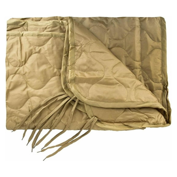 Military Woobie Poncho Liner, Nylon Ripstop Shell, Polyester Insulation, Sleeping Bag, Blanket, Made in USA (Tan 499)