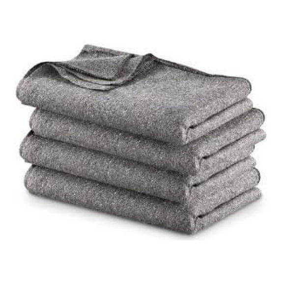 Military Wool Blend Blankets 4-Pack, 60x80 Inch - Grey Surplus Warm Blankets for Camping, Emergency, Outdoors & Home