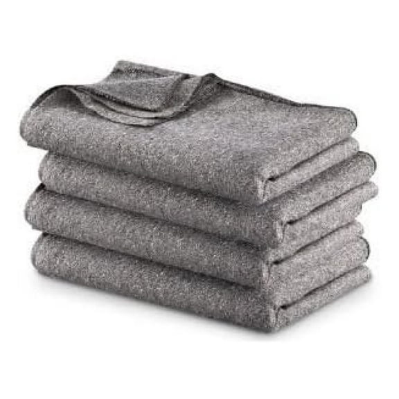 Military Wool Blend Blankets 4-Pack, 60x80 inch - Durable Grey Surplus Blankets for Camping, Emergency, Outdoors