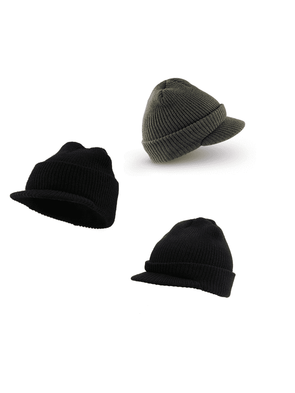 Military Wool Jeep Cap, 100% Wool, Genuine Issue, Made in USA, One Size, Black, Navy, OD