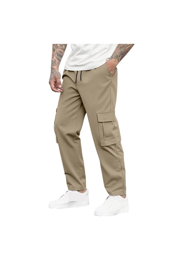 Military Work Pants for Men Waterproof Durable Ripstop Pants Elastic Waist Breathable Construction Carpenter Cargo Pants with Multi Pockets Relaxed Fit Stretch Athletic Joggers Not Belt,Brown L