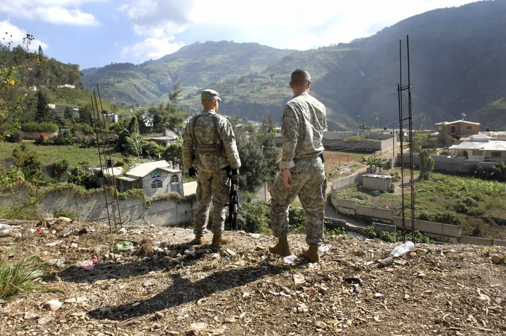 Military relief efforts in Haiti after devastating earthquake Canvas Art - Stocktrek Images (34 x 23)