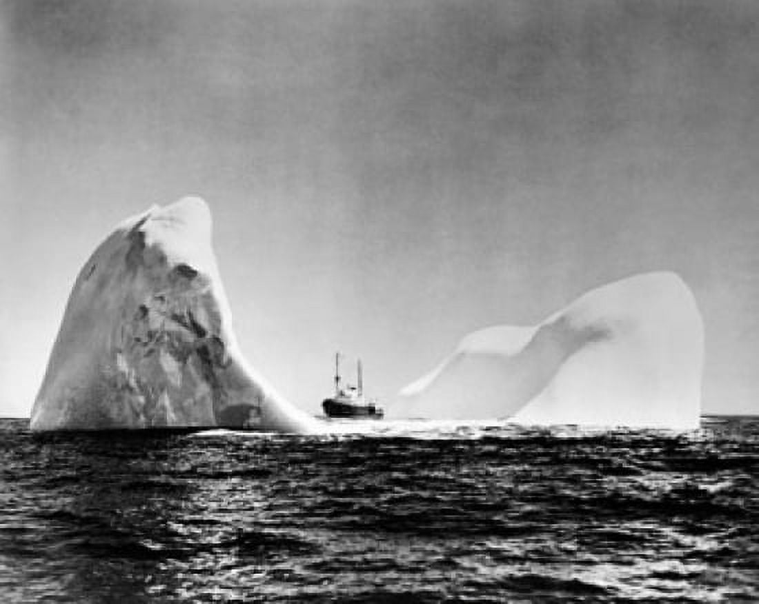 Military ship near icebergs in the ocean US Coast Guard North Atlantic Ocean Canvas Art - (18 x 24)