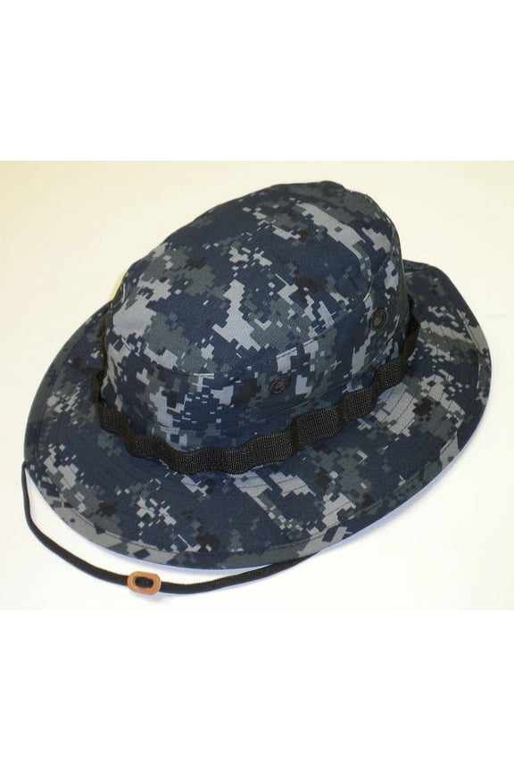 Boonie Hat, Wide Brim Outdoor Sun Hat, Navy Digital, Size 7.25 / Medium - Made in USA.