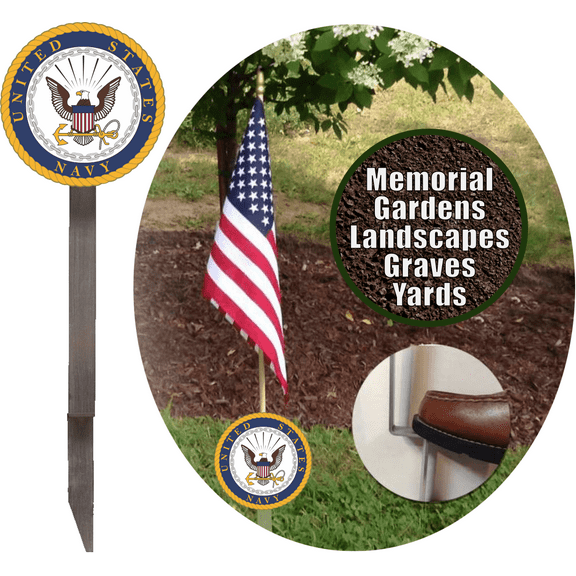 MilitaryBest 35" U.S. Navy Flag Holder Grave Marker with 8x12 American Flag, UV Resistant