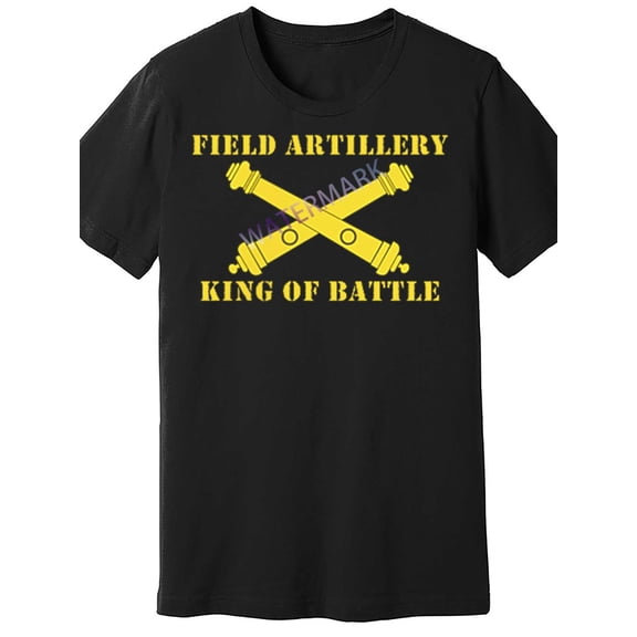 [Militarythemed Apparel] Men's "King of Battle" Field Artillery Graphic T-Shirt - Black Cotton, Short Sleeve, Casual & Breathable with Crossed Cannons Design, Machine Washable
