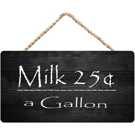 Milk 25 Cents Wooden Hanging Plaque - Home Kitchen Retro Vintage Decor 12 x 8 Inch