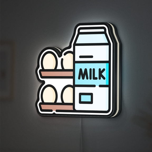 Milk 3D Novelty Light Box, Breakfast Kitchen Decor, Food and Grocery Inspired Wall Light (Width 20 inch, 50cm)