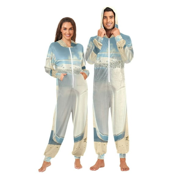 Milk Adult Onesie Pajamas Slim Fit Christmas One Piece Suit Pjs for Women and Men Hooded Zipper