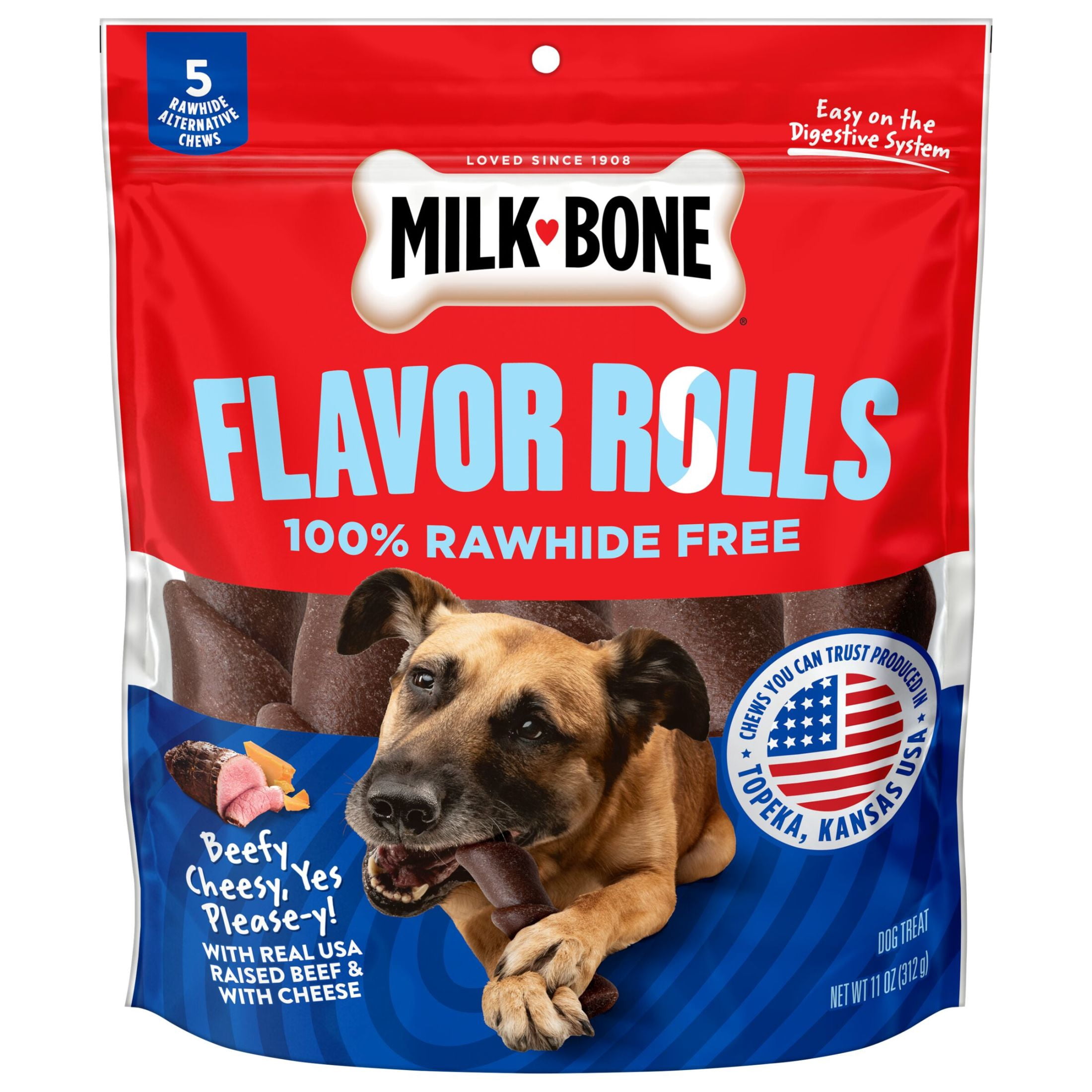 Milk Bone Flavor Rolls Beefy Cheesy, Yes Please y! Rawhide Free Dog Treat With Beef, 5 Count Bag