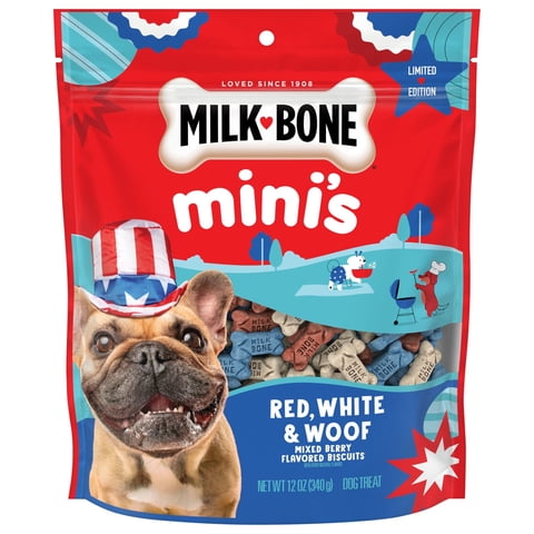 Milk Bone Minis Red, White & Woof Mixed Berry Flavor, Mini Dog Treats, 12 oz Bag