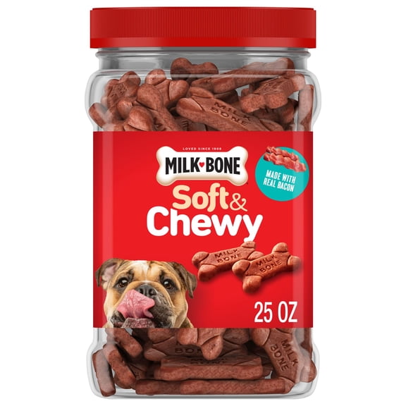Milk Bone Soft & Chewy Dog Treats, Made with Real Bacon, 25 oz Canister