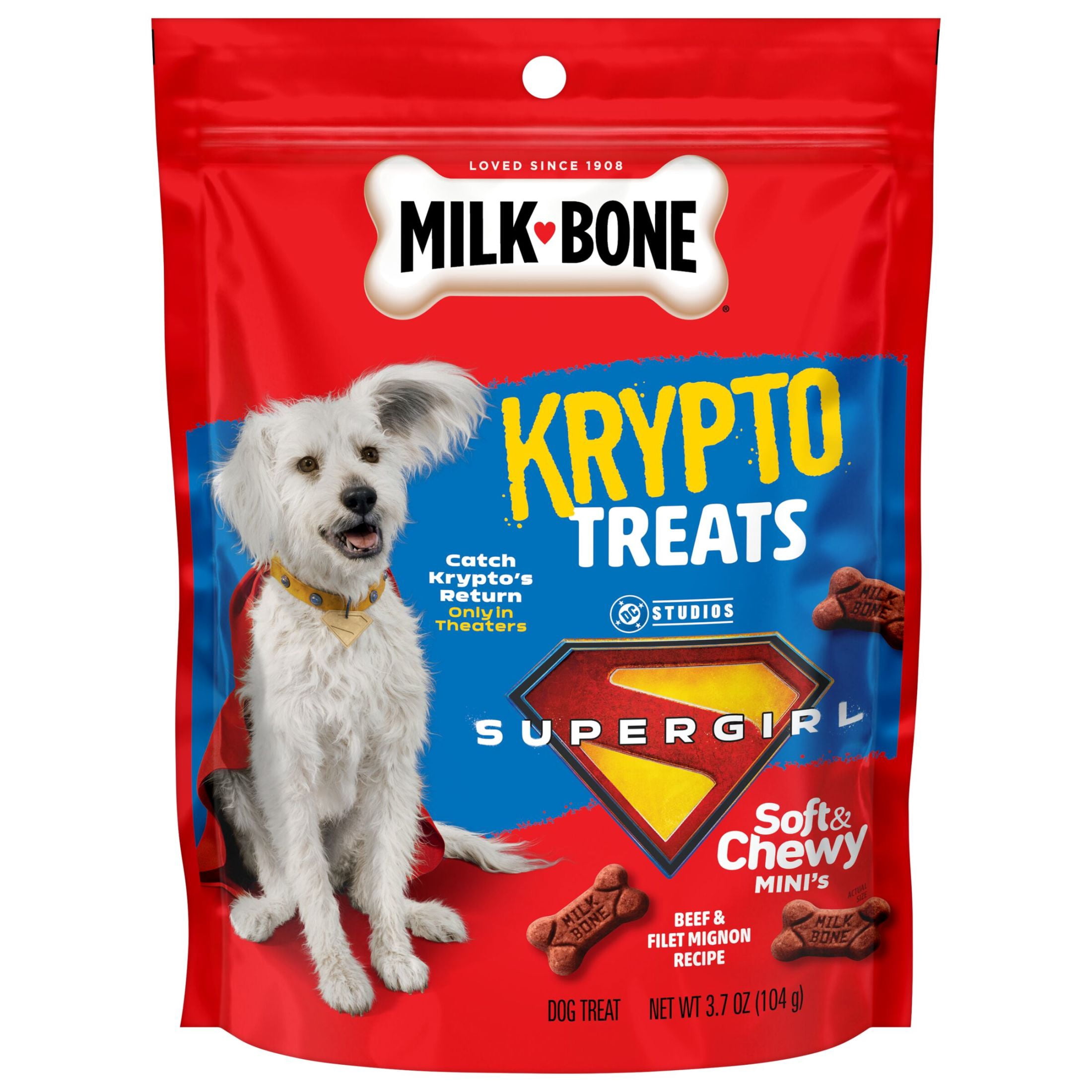Milk Bone Krypto Treats, Limited Edition Soft & Chewy Mini’s Dog Treats, Beef & Filet Mignon Recipe, 3.7 oz Bag