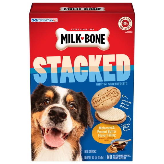 Milk Bone Stacked Dog Biscuits, Molasses & Peanut Butter Flavor, Naturally & Artificially Flavored, 30 oz