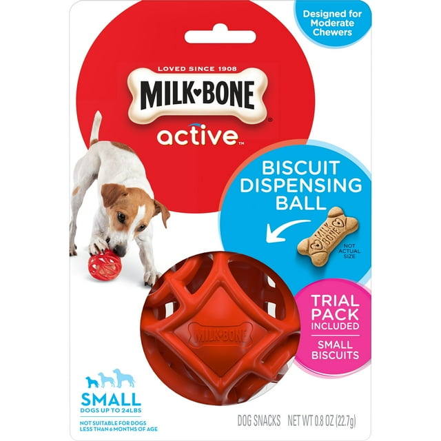 MilkBone Biscuit Dispensing Ball, Interactive Dog Toy For Small Dogs
