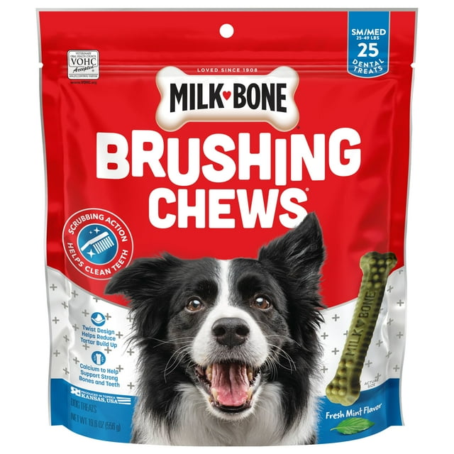 MilkBone Brushing Chews Daily Dental Dog Treats, Fresh Breath, Small