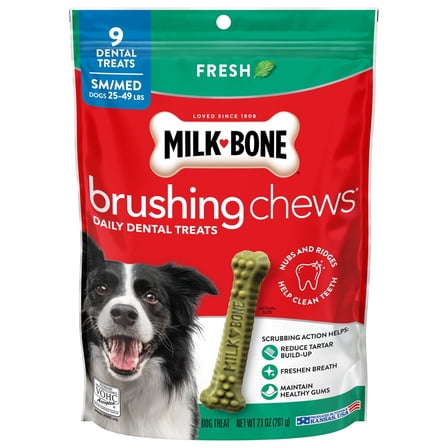Milk Bone Brushing Chews Original Chicken Flavor Daily Dental Dog Treats, Small/Medium, 7.1 oz Bag