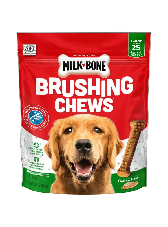 Milk-Bone Brushing Chews Daily Dental Dog Treats, Large, 33.7 oz. Bags, 25 Bones per Bag
