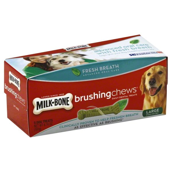 MilkBone Brushing Chews Daily Dental Dog Treats, Large, 6.74 Oz. (5