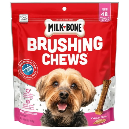 Milk-Bone Brushing Chews Daily Dental Dog Treats, Mini, 18.9 Oz. Bag, 48 Bones Per Bag