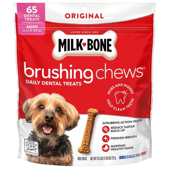 Milk Bone Brushing Chews Original Chicken Flavor Daily Dental Dog Treats, Mini, 25.5 oz Bag