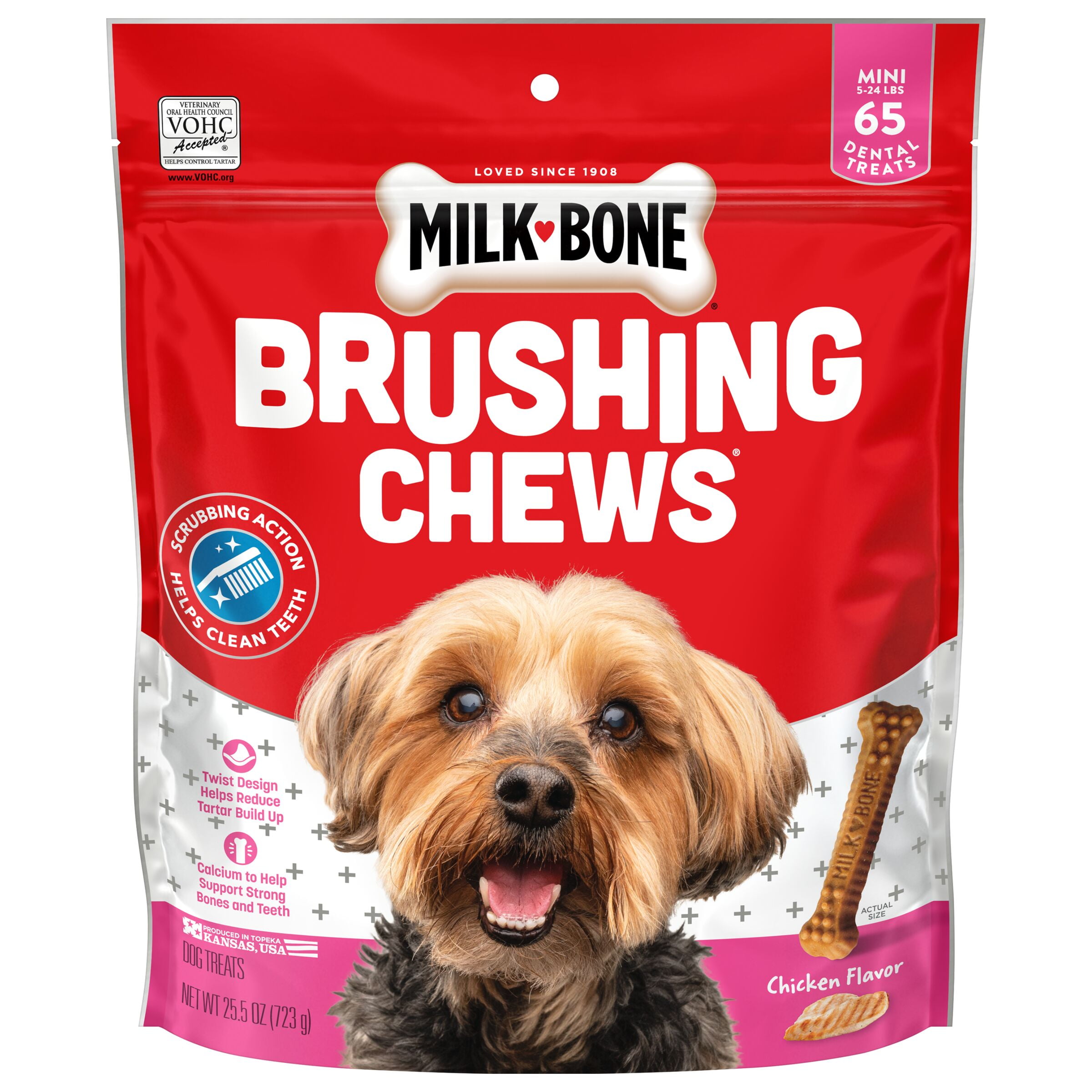MilkBone Brushing Chews Daily Dental Dog Treats, Mini, 25.5 Oz. Bag