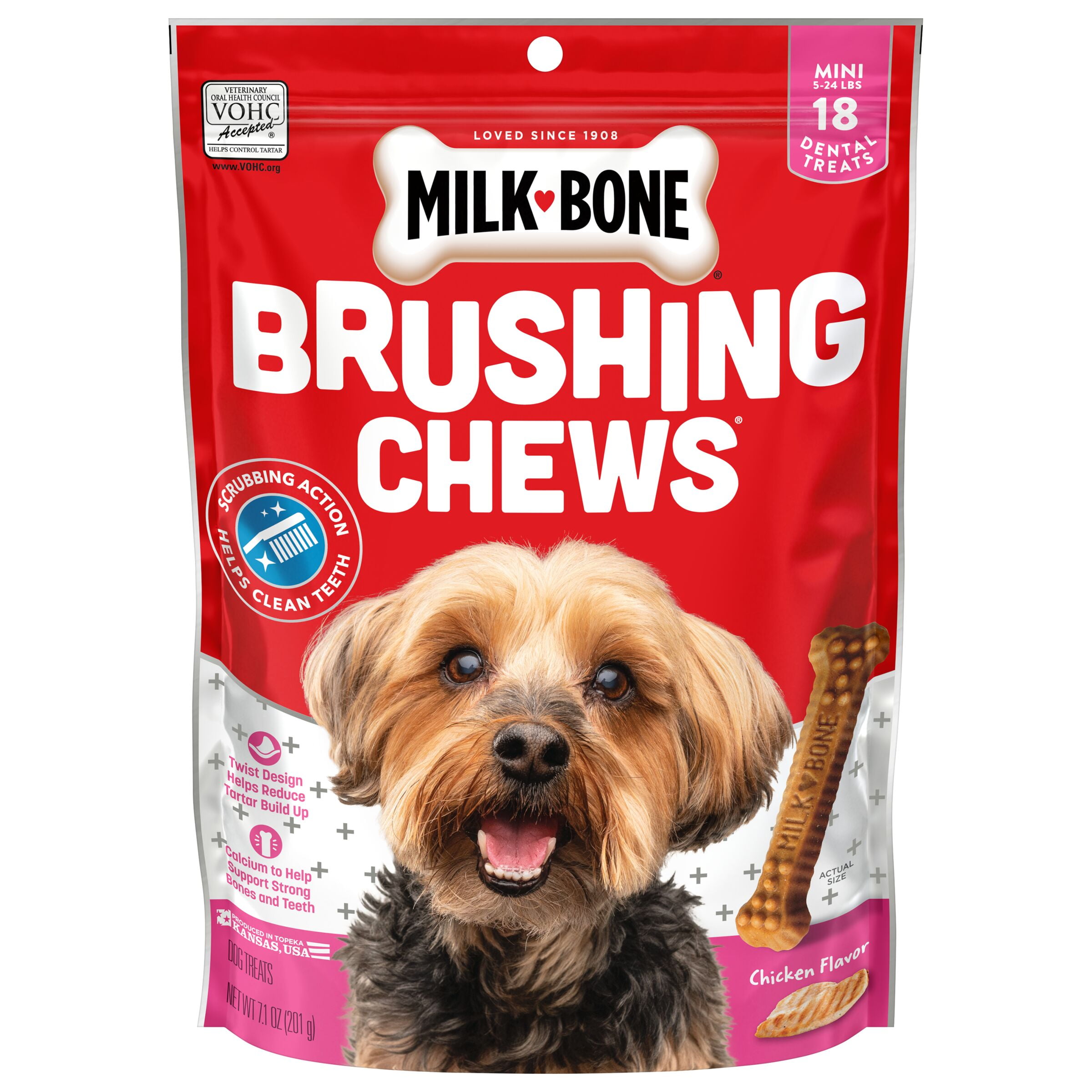 Milk Bone Brushing Chews Daily Dental Dog Treats Mini 7.1 oz. Bag 18 Bones per Bag