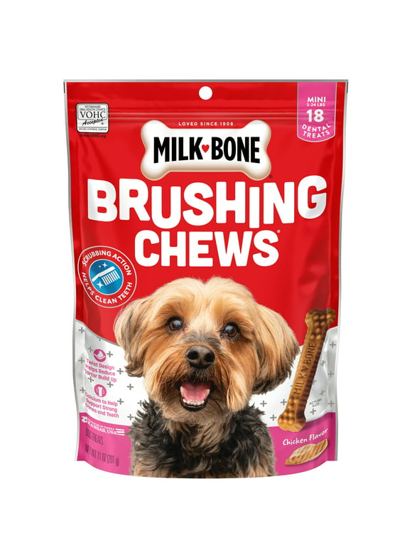 Milk-Bone Brushing Chews Daily Dental Dog Treats, Mini, 7.1 oz. Bag, 18 Bones per Bag
