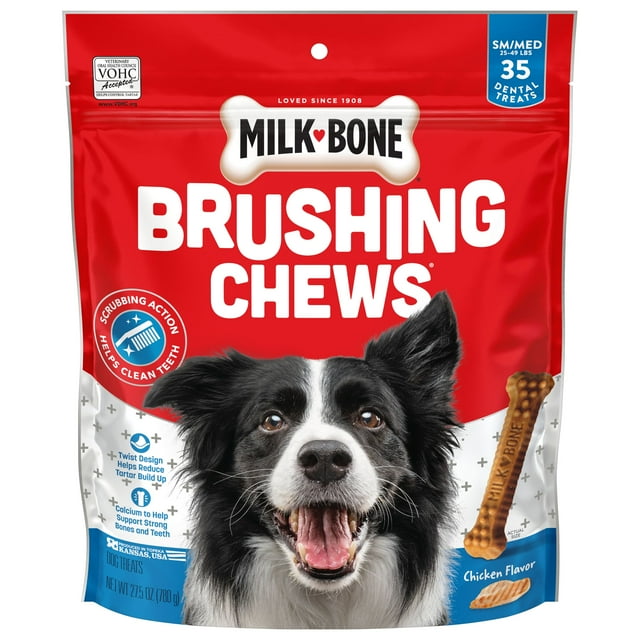 MilkBone Brushing Chews Daily Dental Dog Treats, Small/Medium, 27.5 Oz