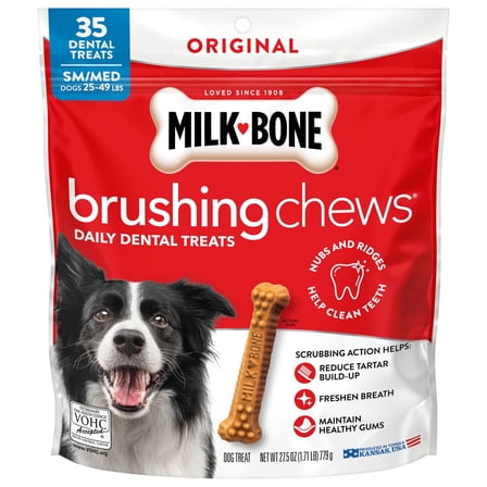 Milk Bone Brushing Chews Original Chicken Flavor Daily Dental Dog Treats, Small/Medium, 27.5 oz Bag