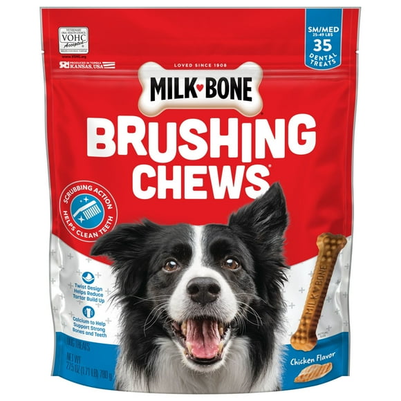 Milk Bone Brushing Chews Daily Dental Dog Treats, Small/Medium, 27.5 oz Bag, 35 Bones Per Bag