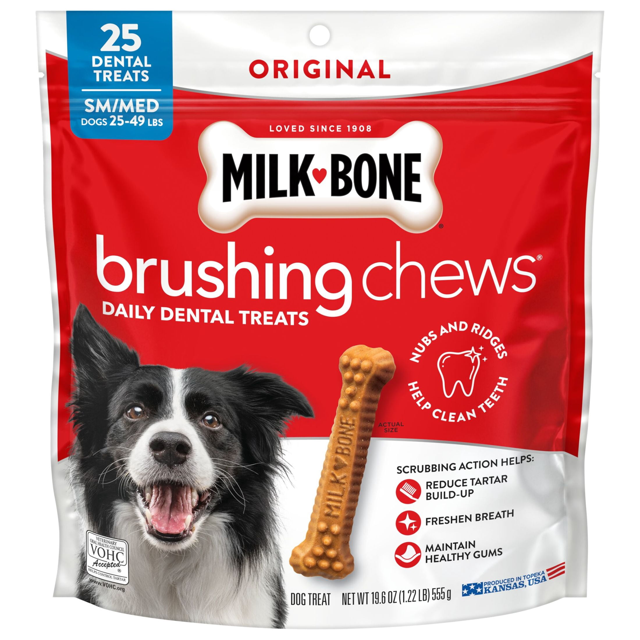 Milk Bone Brushing Chews Original Chicken Flavor Daily Dental Dog Treats, Small/Medium, 19.6 oz Bag