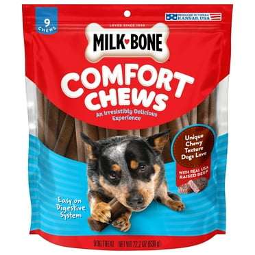 Milk Bone Comfort Chews, Dog Chews with Unique Chewy Texture and Real Beef, 22.2 oz Bag of 9 Chews
