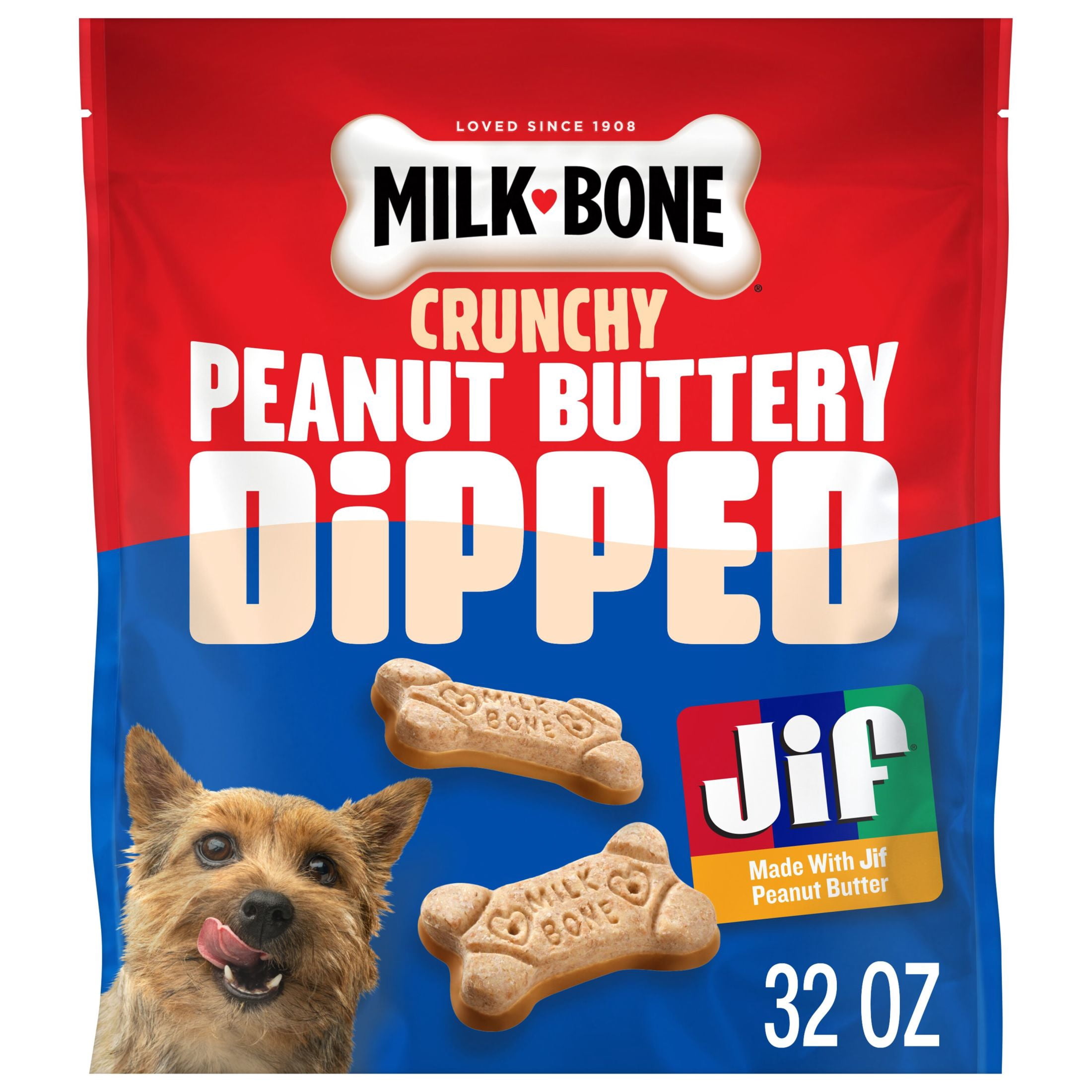 Milk Bone Peanut Buttery Dipped Dog Biscuits with Jif Peanut Butter, 32 oz Bag