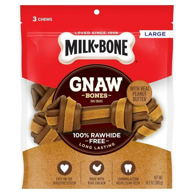 MilkBone Gnaw Bones Rawhide Free Chew Treats for Dogs, Peanut Butter