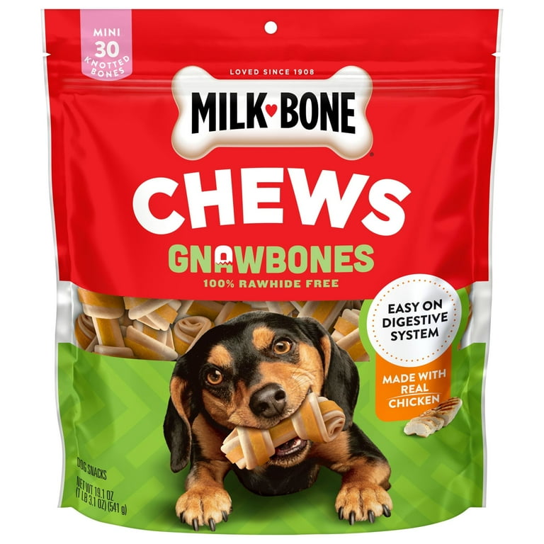 Milk Bone GnawBones Rawhide Free Dog Chews with Real Chicken Long Lasting Mini Dog Treats Bag of 30 Walmart