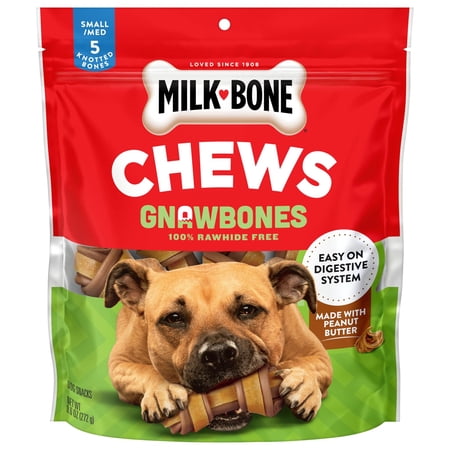 Milk Bone GnawBones Rawhide Free Dog Chews With Real Peanut Butter, Long Lasting Dog Treats, Small/Medium, Bag of 5