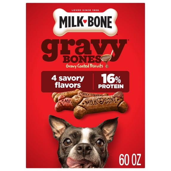 Milk Bone GravyBones Dog Biscuits, Gravy Coated Small Dog Treats, 60 oz Box