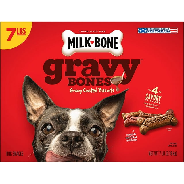 MilkBone Gravy Bones Variety Bacon Snacks, Savory Meat Flavored Dog Treats, 7 Pounds